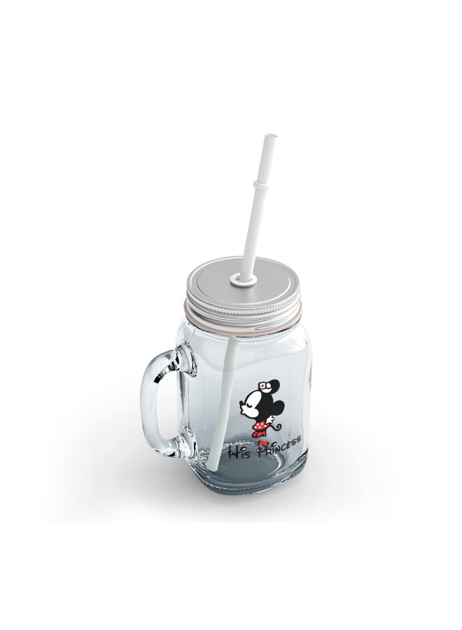 LOUD UNIVERSE - Minnie Mouse Printed Mason Jar With Straw Clear/Black/Red - Image 1