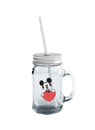 Mickey Mouse Printed Mason Jar With Straw Clear/Red/Black - v1555184374/N23391712A_1
