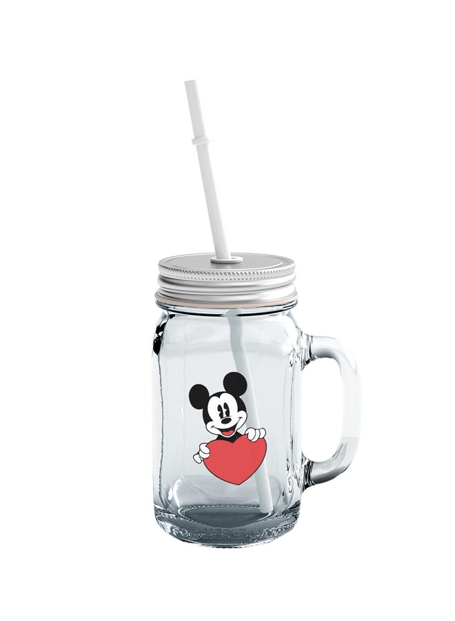 LOUD UNIVERSE Mickey Mouse Printed Mason Jar With Straw Clear/Red/Black  - Image 1