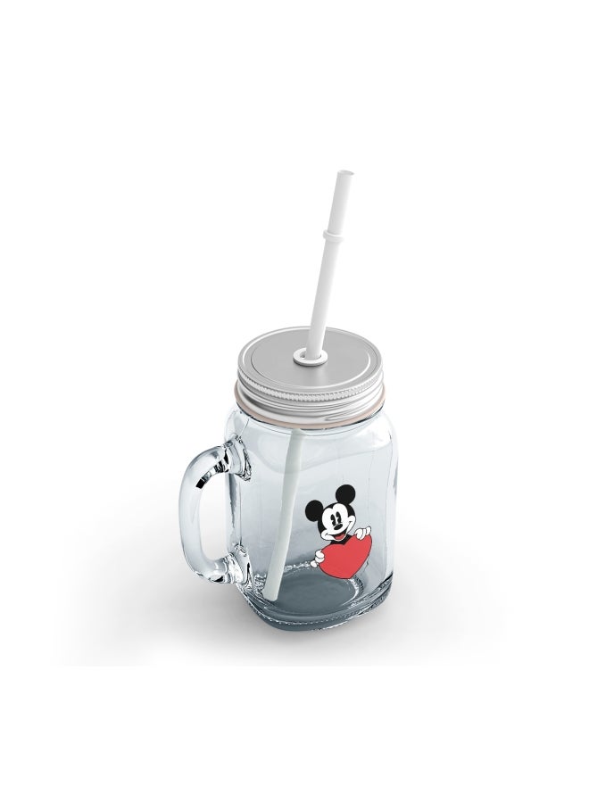 LOUD UNIVERSE Mickey Mouse Printed Mason Jar With Straw Clear/Red/Black  - Image 2
