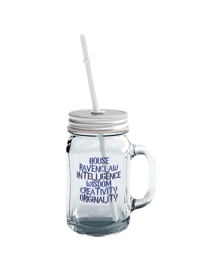 LOUD UNIVERSE Printed Mason Jar With Straw Clear/Blue/Silver  - Image 1