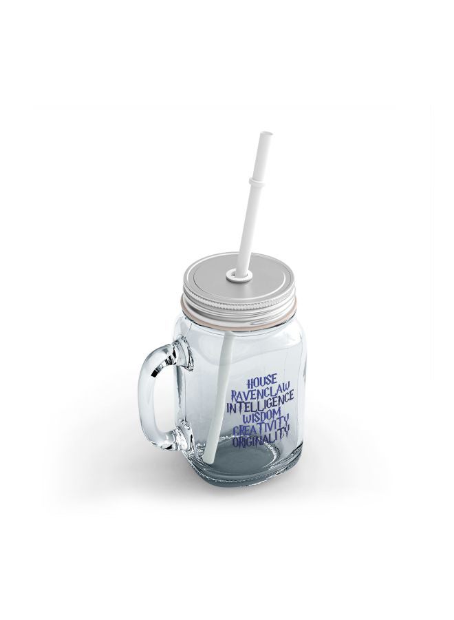 LOUD UNIVERSE Printed Mason Jar With Straw Clear/Blue/Silver  - Image 2