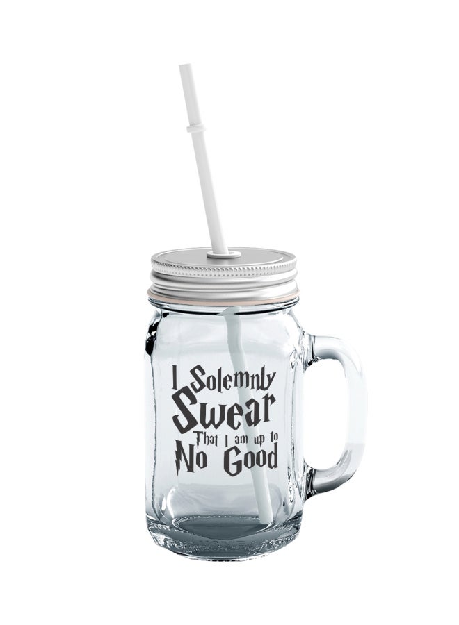 LOUD UNIVERSE Harry Potter Themed Printed Mason Jar With Straw Clear/Silver/White