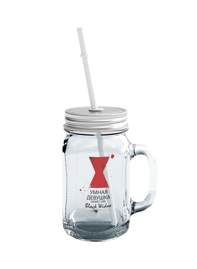 LOUD UNIVERSE Black Widow Russian Typo Printed Mason Jar With Straw Clear 