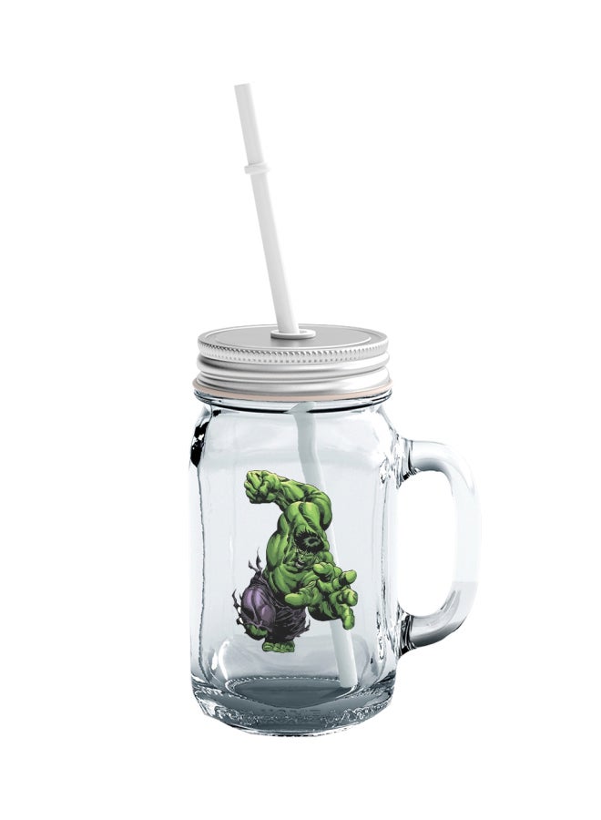 LOUD UNIVERSE Action Of Hulk Printed Mason Jar With Straw Clear/Green/Purple 