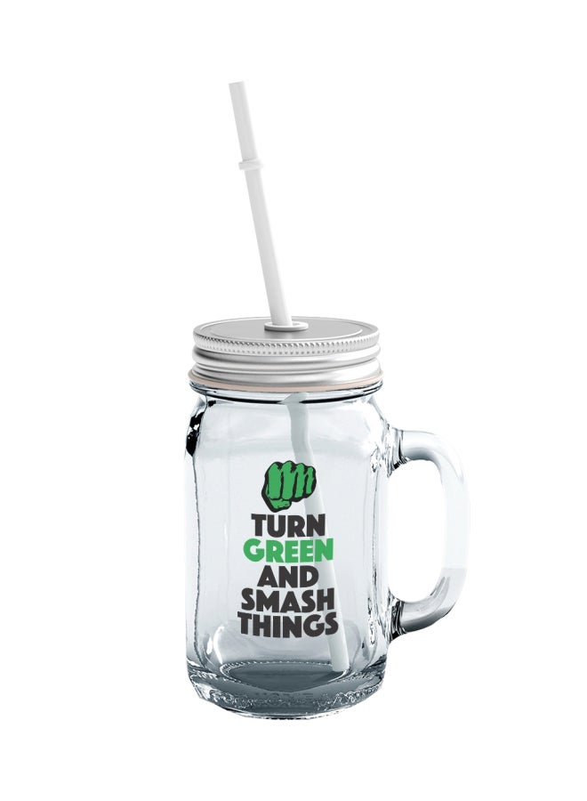 LOUD UNIVERSE Turn Green Hulk Smash Printed Mason Jar With Straw Clear/Green/Black 