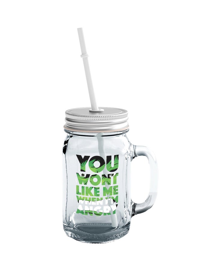 LOUD UNIVERSE Hulk Angry Quote Printed Mason Jar With Straw Clear/Green/Silver 