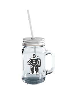 Minimal Style Hulk Art Retro Style Green Printed Mason Jar With Straw Clear/Black/Silver