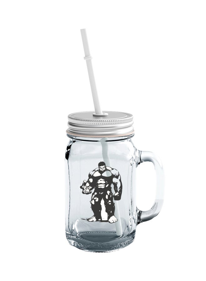 LOUD UNIVERSE - Minimal Style Hulk Art Retro Style Green Printed Mason Jar With Straw Clear/Black/Silver - Image 1