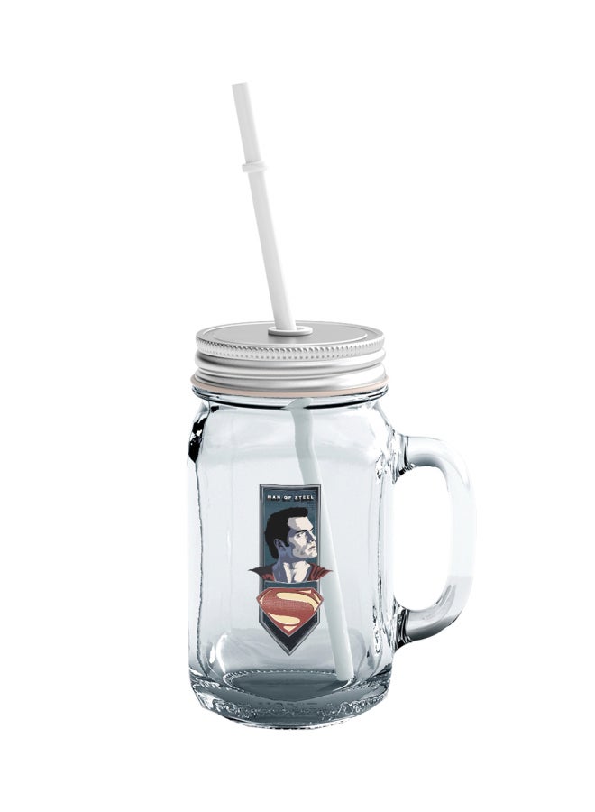 LOUD UNIVERSE Clark Kent Printed Mason Jar With Straw Clear/Red/Blue 
