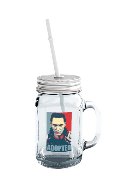 Avengers Loki Printed Mason Jar With Straw Clear/Red/Blue