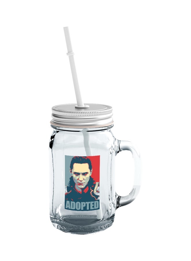 Avengers Loki Printed Mason Jar With Straw Clear/Red/Blue