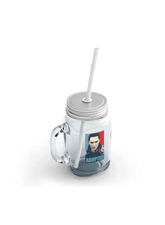 Avengers Loki Printed Mason Jar With Straw Clear/Red/Blue