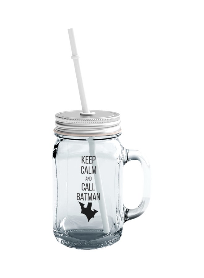LOUD UNIVERSE Keep Calm And Call Batman Printed Mason Jar With Straw Clear/Black/Silver  - Image 1