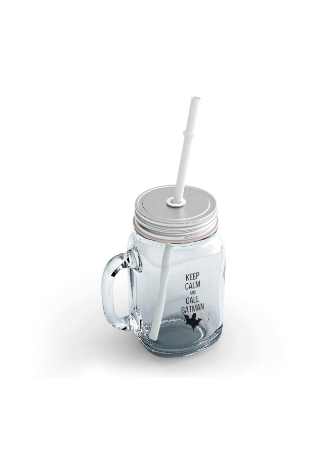 LOUD UNIVERSE Keep Calm And Call Batman Printed Mason Jar With Straw Clear/Black/Silver  - Image 2