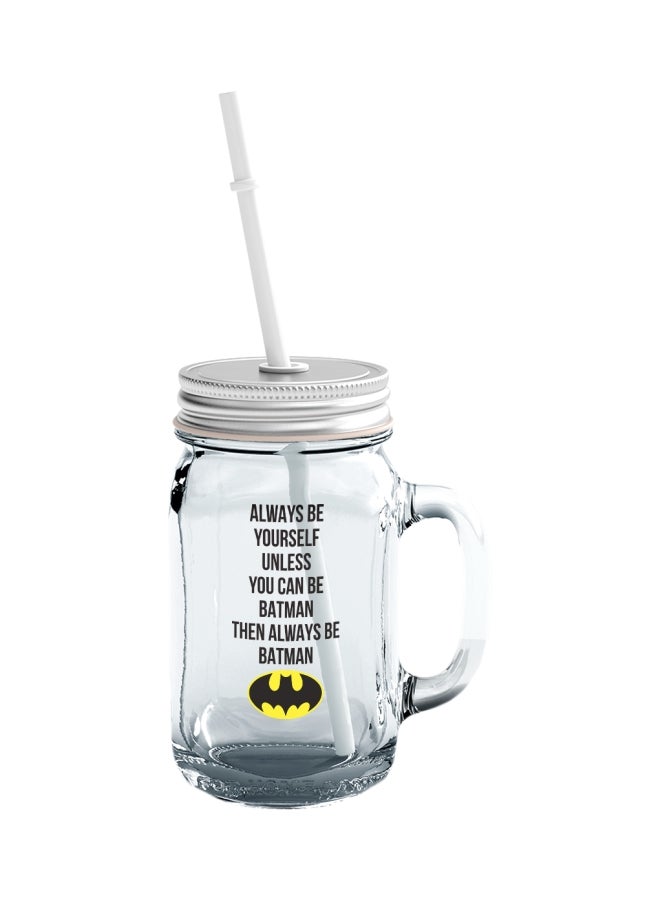LOUD UNIVERSE Batman Quote Printed Mason Jar With Straw Clear/Yellow/Black  - Image 1