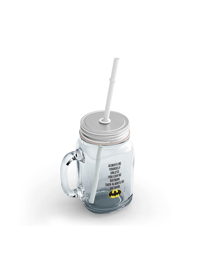 LOUD UNIVERSE Batman Quote Printed Mason Jar With Straw Clear/Yellow/Black  - Image 2