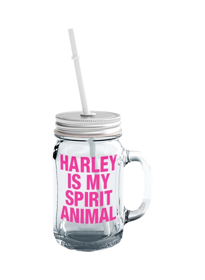 LOUD UNIVERSE Suicide Squad Harley Quinn Quote Printed Mason Jar With Straw Clear/Pink  - Image 1