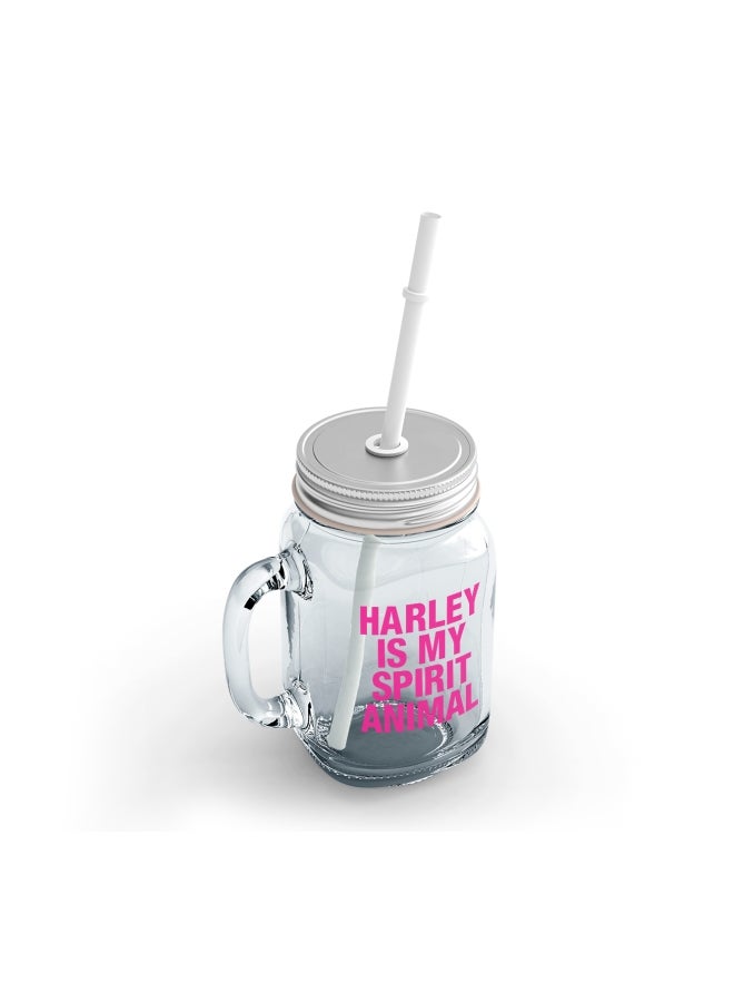 LOUD UNIVERSE Suicide Squad Harley Quinn Quote Printed Mason Jar With Straw Clear/Pink  - Image 2