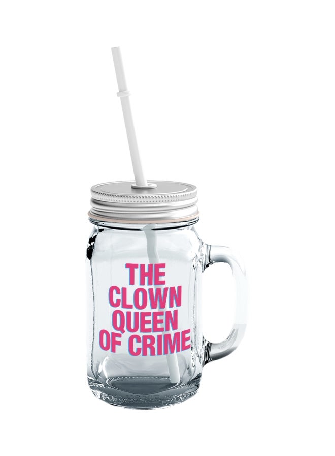 LOUD UNIVERSE Clown Queen Joker Printed Mason Jar With Straw Clear/Pink  - Image 1