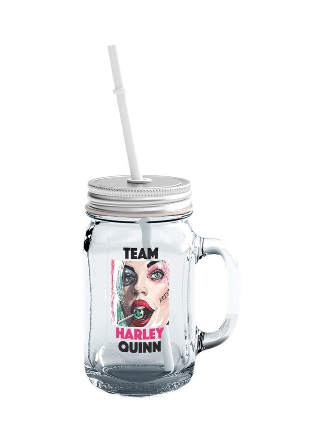 LOUD UNIVERSE Team Harley Quinn Printed Mason Jar With Straw Clear/Black/Pink  - Image 1