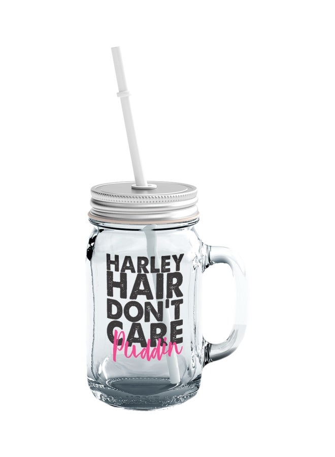 LOUD UNIVERSE Suicide Squad Quote Printed Mason Jar With Straw Clear/Black/Pink  - Image 1