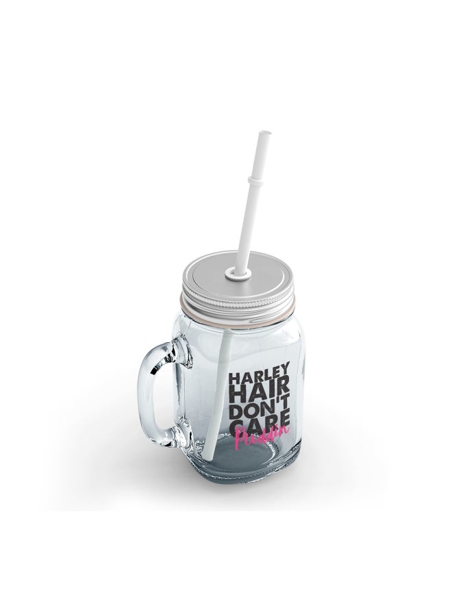 LOUD UNIVERSE Suicide Squad Quote Printed Mason Jar With Straw Clear/Black/Pink  - Image 2