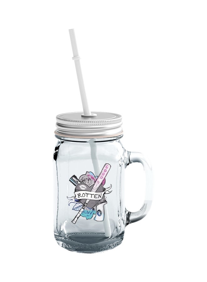 LOUD UNIVERSE Rotten Harley Quinn Tattoo Printed Mason Jar With Straw Clear/Grey/Pink - Image 1