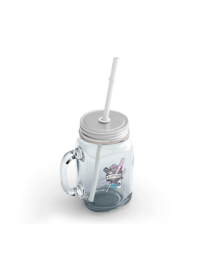 LOUD UNIVERSE Rotten Harley Quinn Tattoo Printed Mason Jar With Straw Clear/Grey/Pink - Image 2