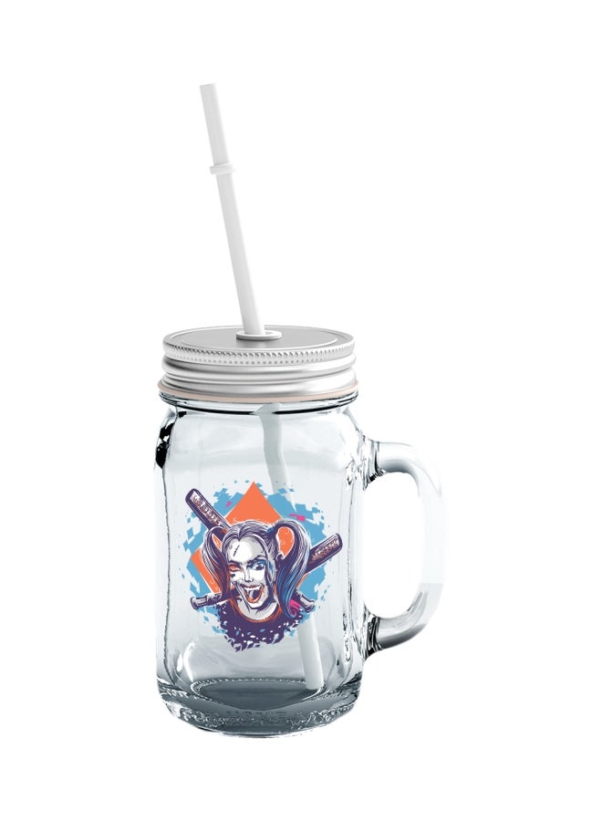 LOUD UNIVERSE Suicide Squad Printed Mason Jar With Straw Clear/Blue/Orange  - Image 1