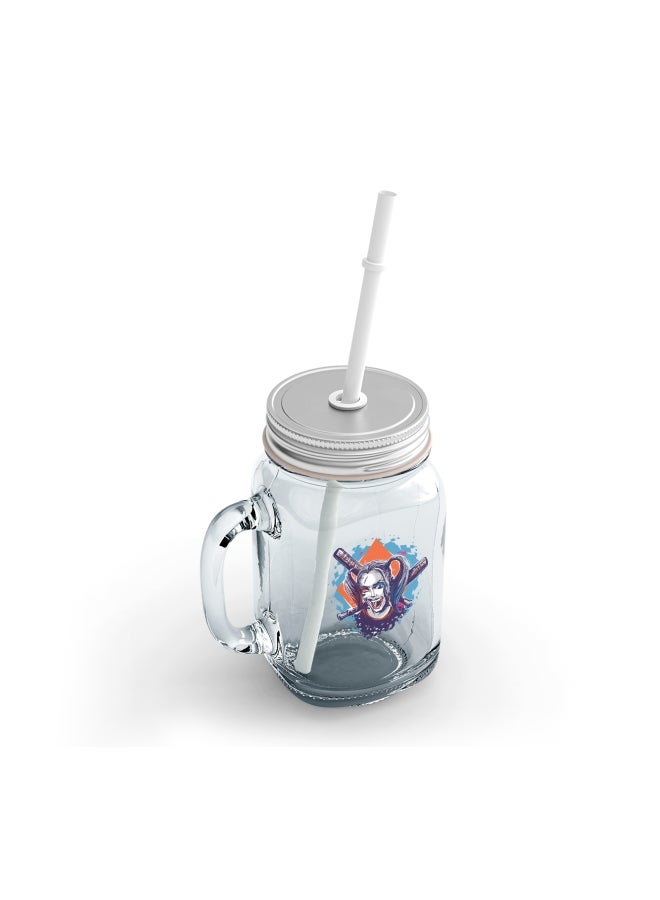LOUD UNIVERSE Suicide Squad Printed Mason Jar With Straw Clear/Blue/Orange  - Image 2