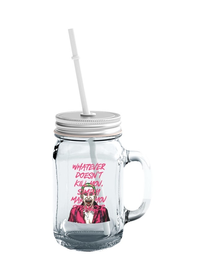 LOUD UNIVERSE Suicide Squad Joker Quote Printed Mason Jar With Straw Clear/Pink/Green  - Image 1