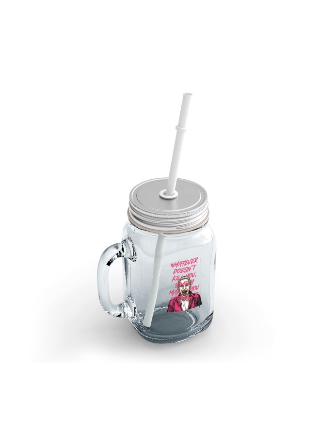 LOUD UNIVERSE Suicide Squad Joker Quote Printed Mason Jar With Straw Clear/Pink/Green  - Image 2