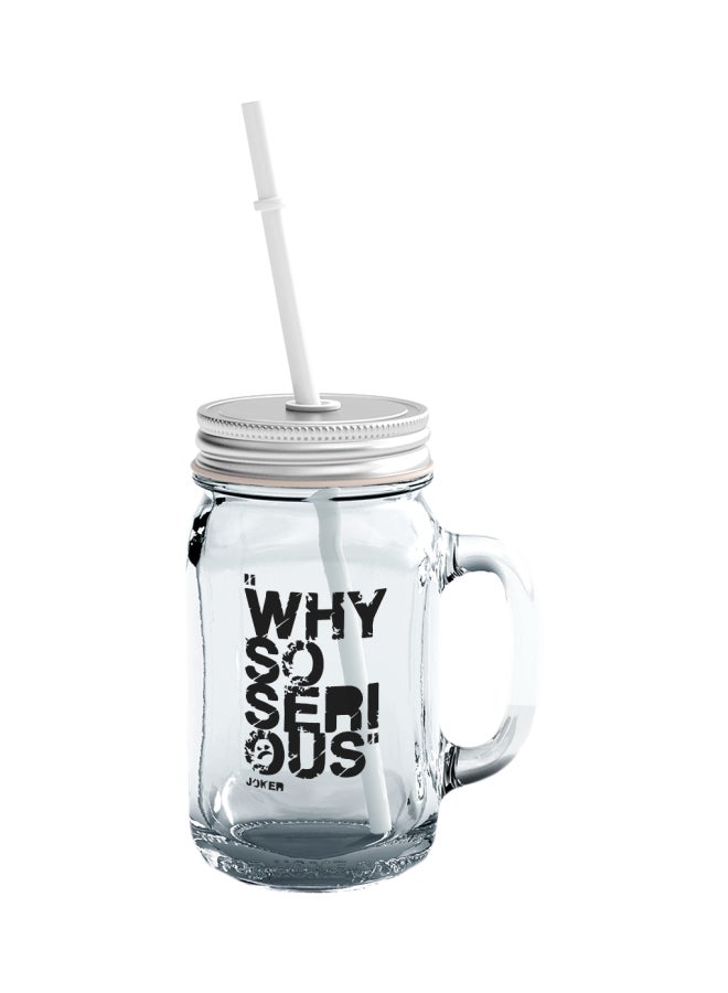 LOUD UNIVERSE Why So Serious Printed Mason Jar With Straw Clear/Black/Silver  - Image 1