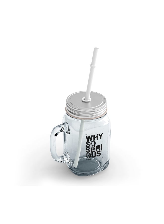 LOUD UNIVERSE Why So Serious Printed Mason Jar With Straw Clear/Black/Silver  - Image 2
