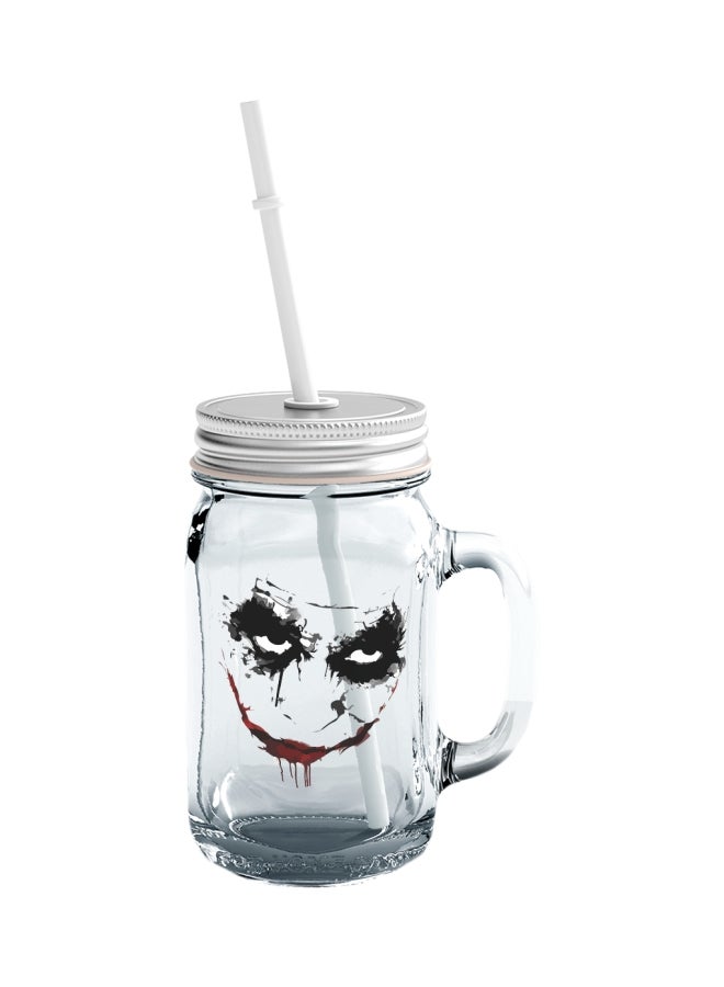 LOUD UNIVERSE Joker Face Printed Mason Jar With Straw Clear/Black/Red  - Image 1