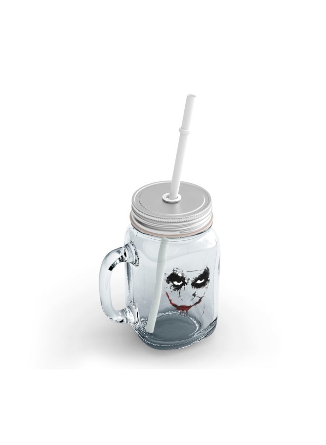 LOUD UNIVERSE Joker Face Printed Mason Jar With Straw Clear/Black/Red  - Image 2