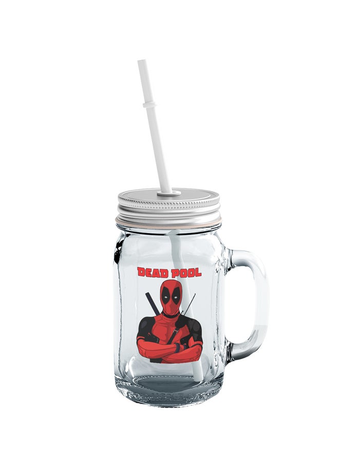 LOUD UNIVERSE Deadpool Printed Mason Jar With Straw Clear/Red/Black  - Image 1