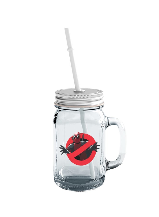 LOUD UNIVERSE Deadpool Printed Mason Jar With Straw Clear/Red/Black  - Image 1