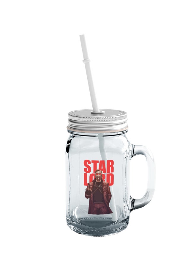 LOUD UNIVERSE Printed Mason Jar With Straw Clear/Silver/Red  - Image 1
