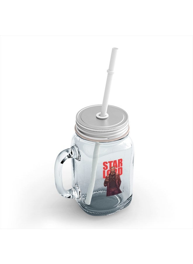 LOUD UNIVERSE Printed Mason Jar With Straw Clear/Silver/Red  - Image 2