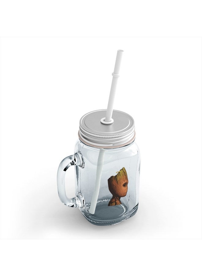 LOUD UNIVERSE Groot Printed Mason Jar With Straw Clear/Silver/Brown  - Image 2