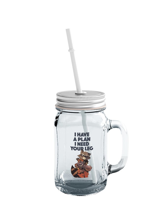 LOUD UNIVERSE Rocket Raccoon Printed Mason Jar With Straw Clear/Silver/Brown  - Image 1