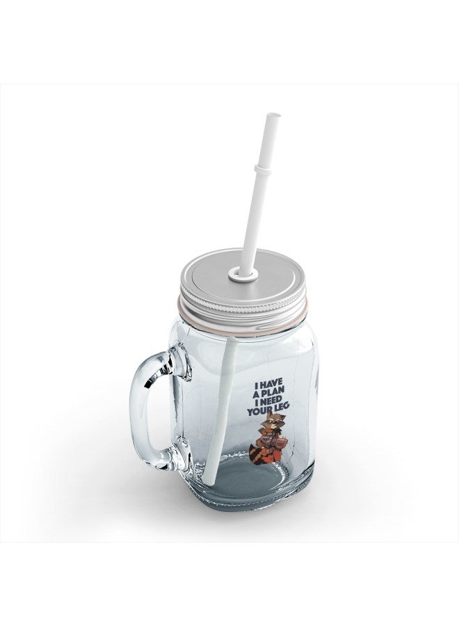 LOUD UNIVERSE Rocket Raccoon Printed Mason Jar With Straw Clear/Silver/Brown  - Image 2