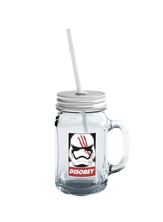 Darth Vader Disobey Printed Mason Jar With Straw Clear/Silver/Black - v1555184560/N23392028A_1