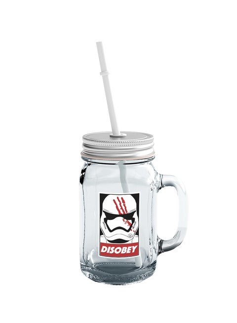 Darth Vader Disobey Printed Mason Jar With Straw Clear/Silver/Black