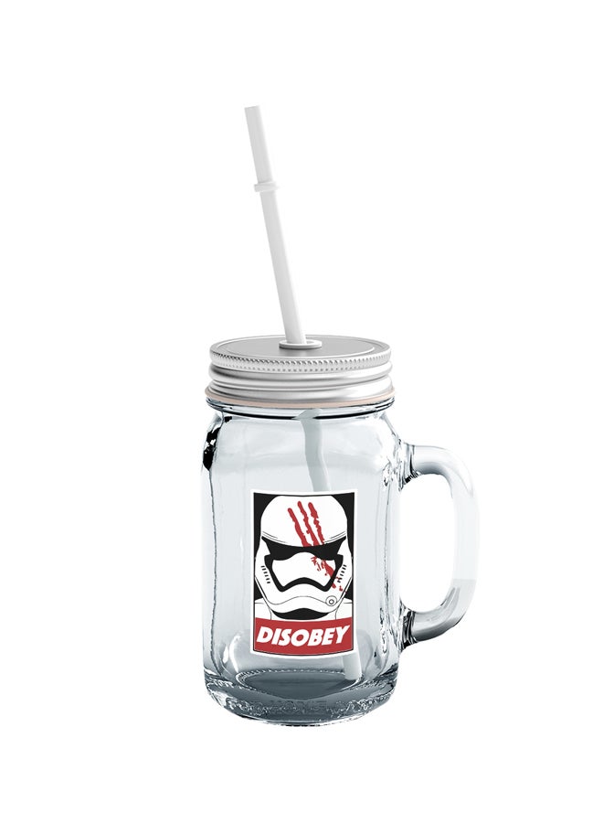 LOUD UNIVERSE Darth Vader Disobey Printed Mason Jar With Straw Clear/Silver/Black  - Image 1