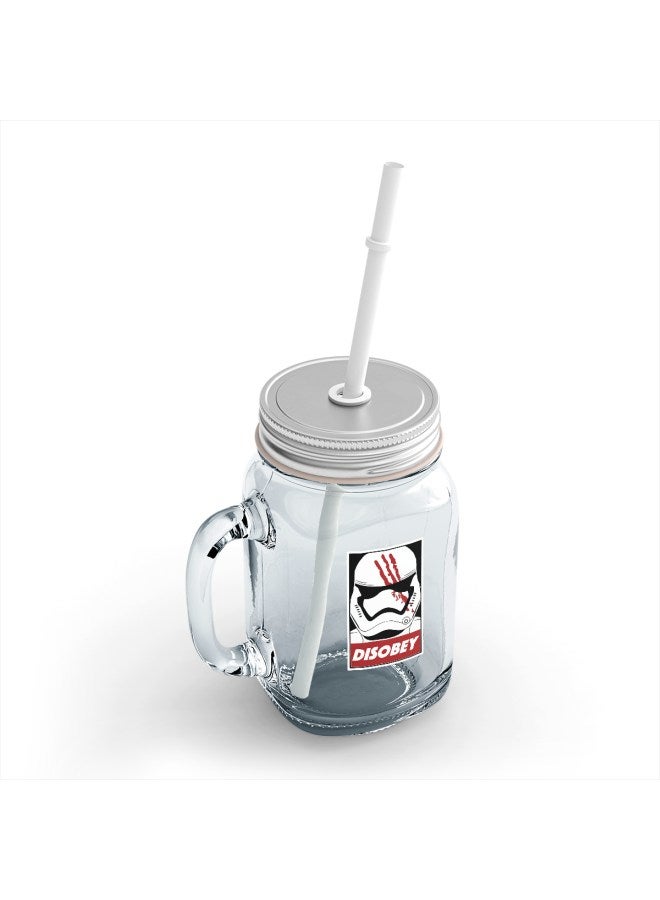 LOUD UNIVERSE Darth Vader Disobey Printed Mason Jar With Straw Clear/Silver/Black  - Image 2