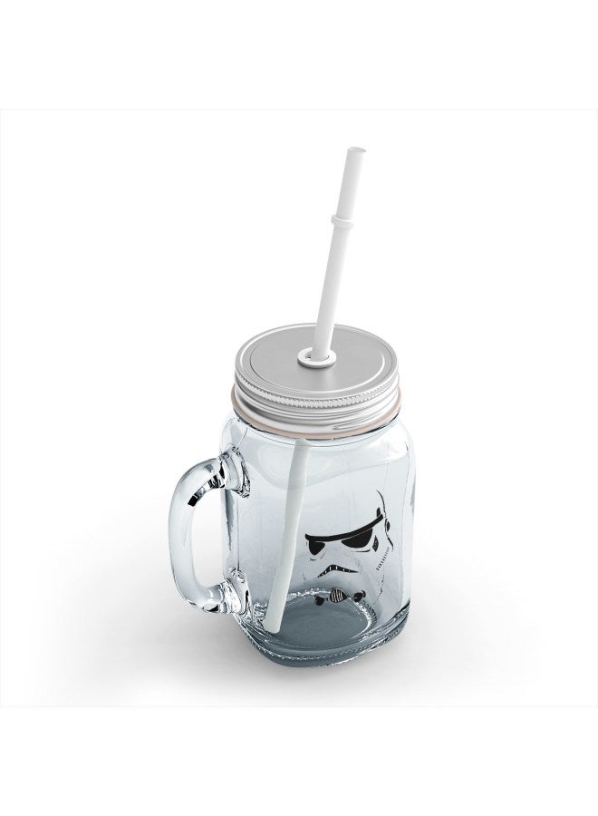 LOUD UNIVERSE Star Wars Vader Printed Mason Jar With Straw Clear/Silver/Black  - Image 2