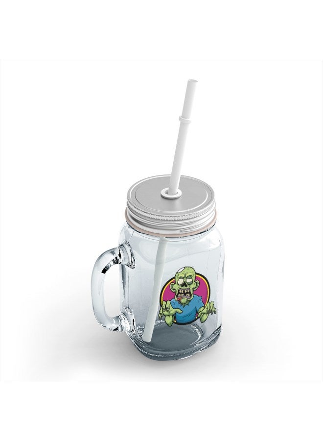 LOUD UNIVERSE Sticker Style Zombie Printed Mason Jar With Straw Clear/Blue/Green  - Image 2